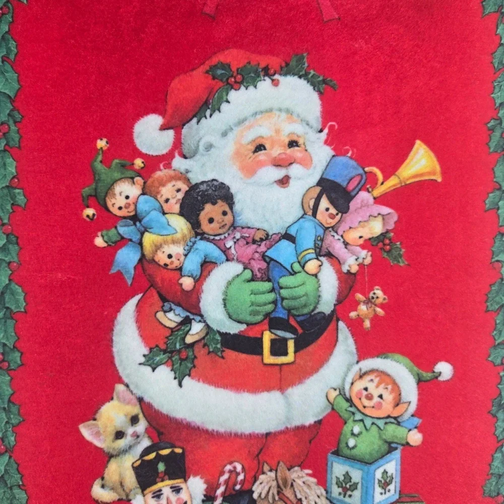 Vtg 80s Morehead Inc Santa with Christmas Toys Felt Banner Wall Hanging 21x12